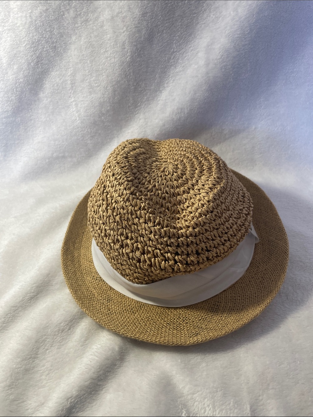 Steve Madden Tan Straw Fedora with White Band